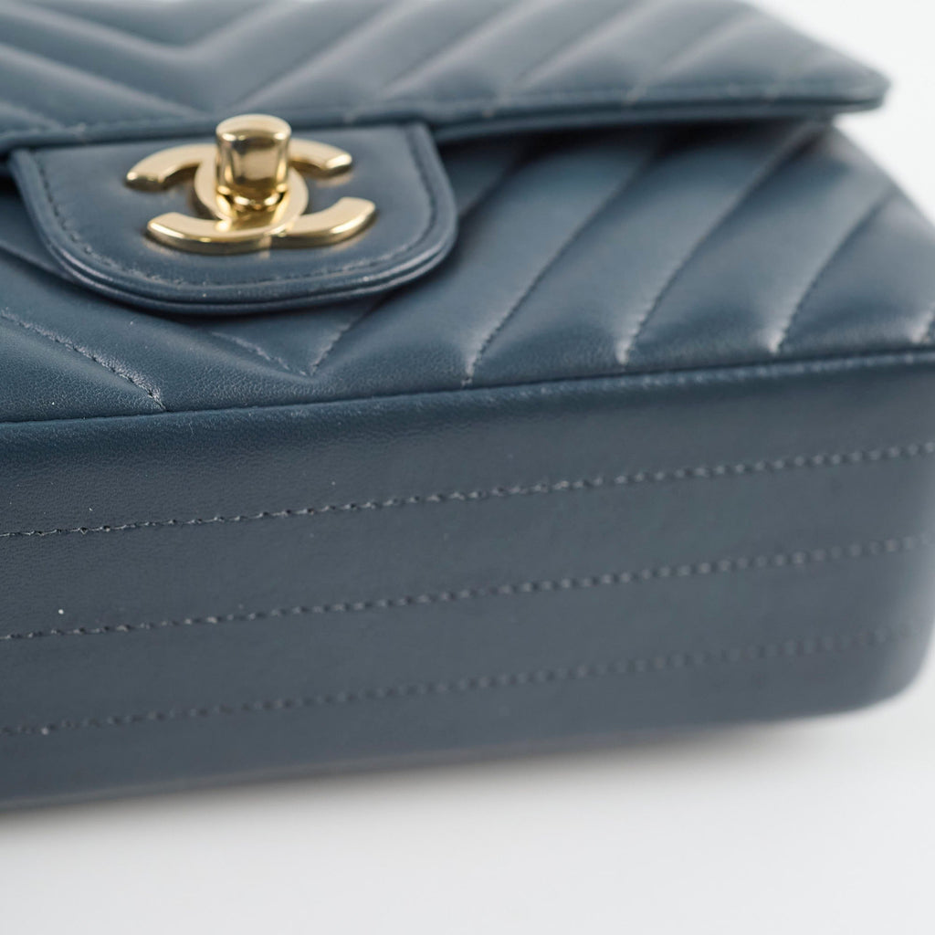 Chanel Chevron Mini Rectangular Classic Flap Dark Grey/Blue