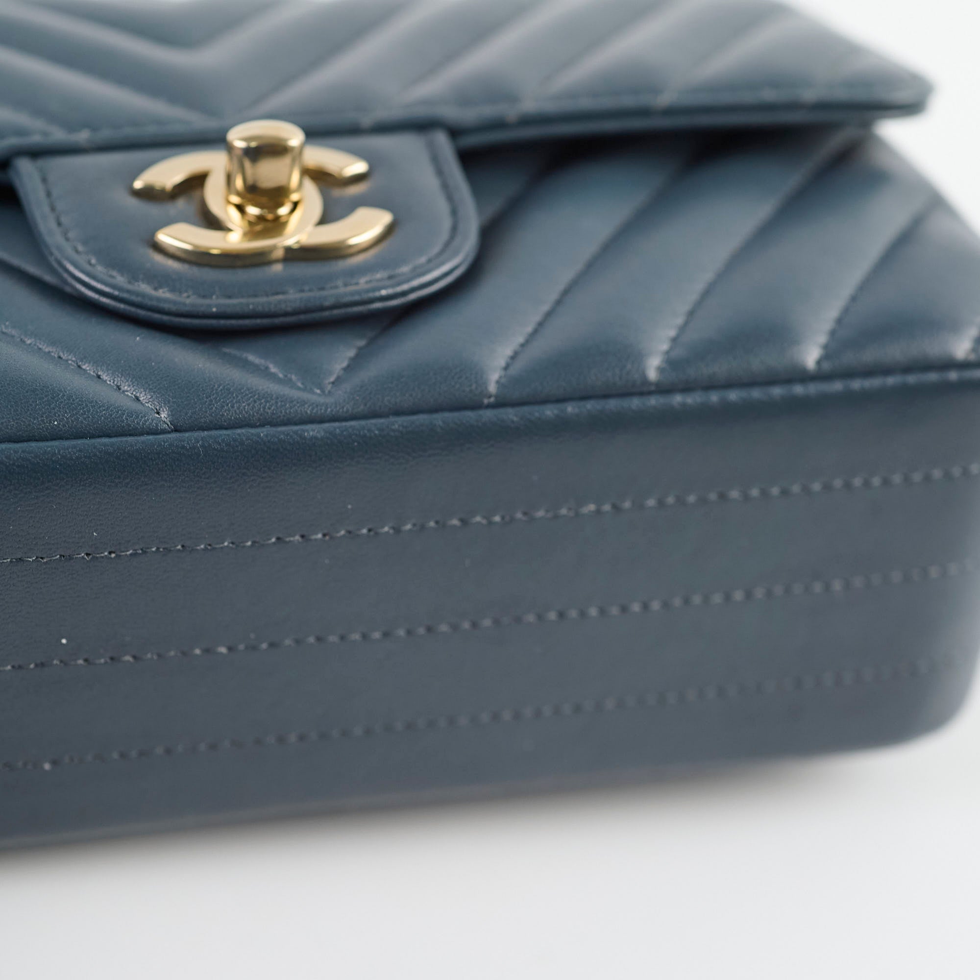 Chanel Chevron Mini Rectangular Classic Flap Dark Grey/Blue