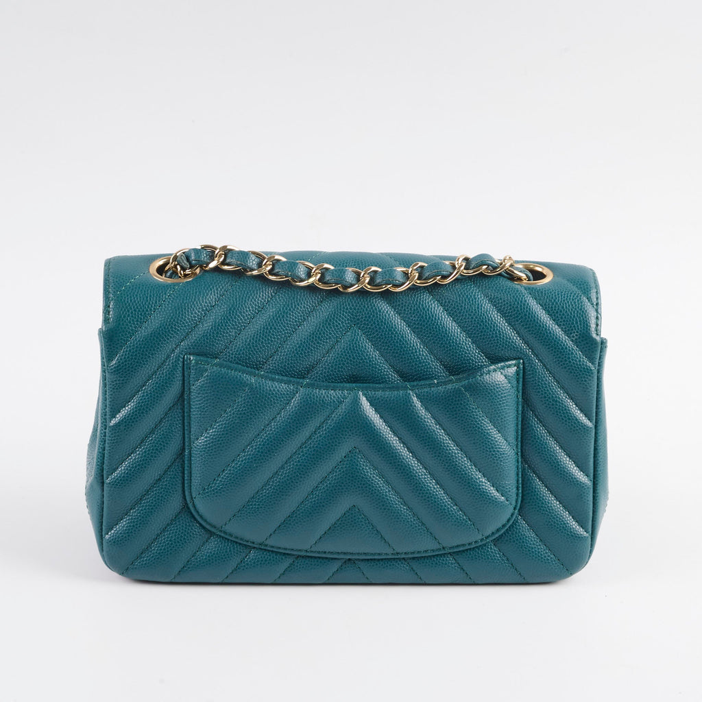 Chanel Chevron Caviar Rectangular Mini Turquoise
