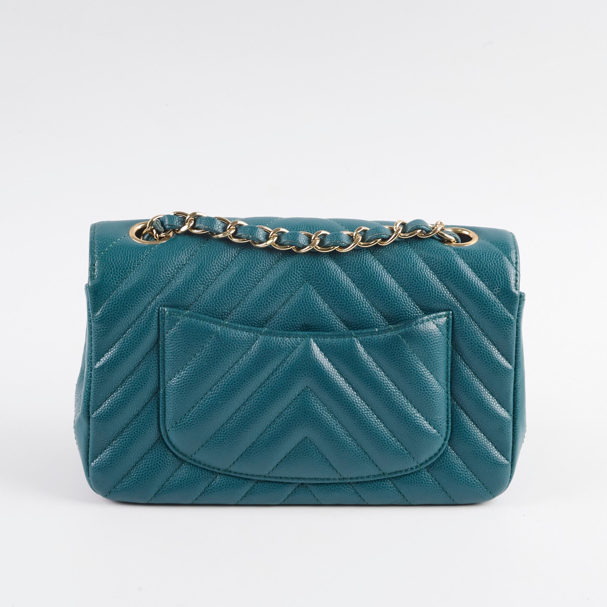 Chanel Chevron Caviar Rectangular Mini Turquoise