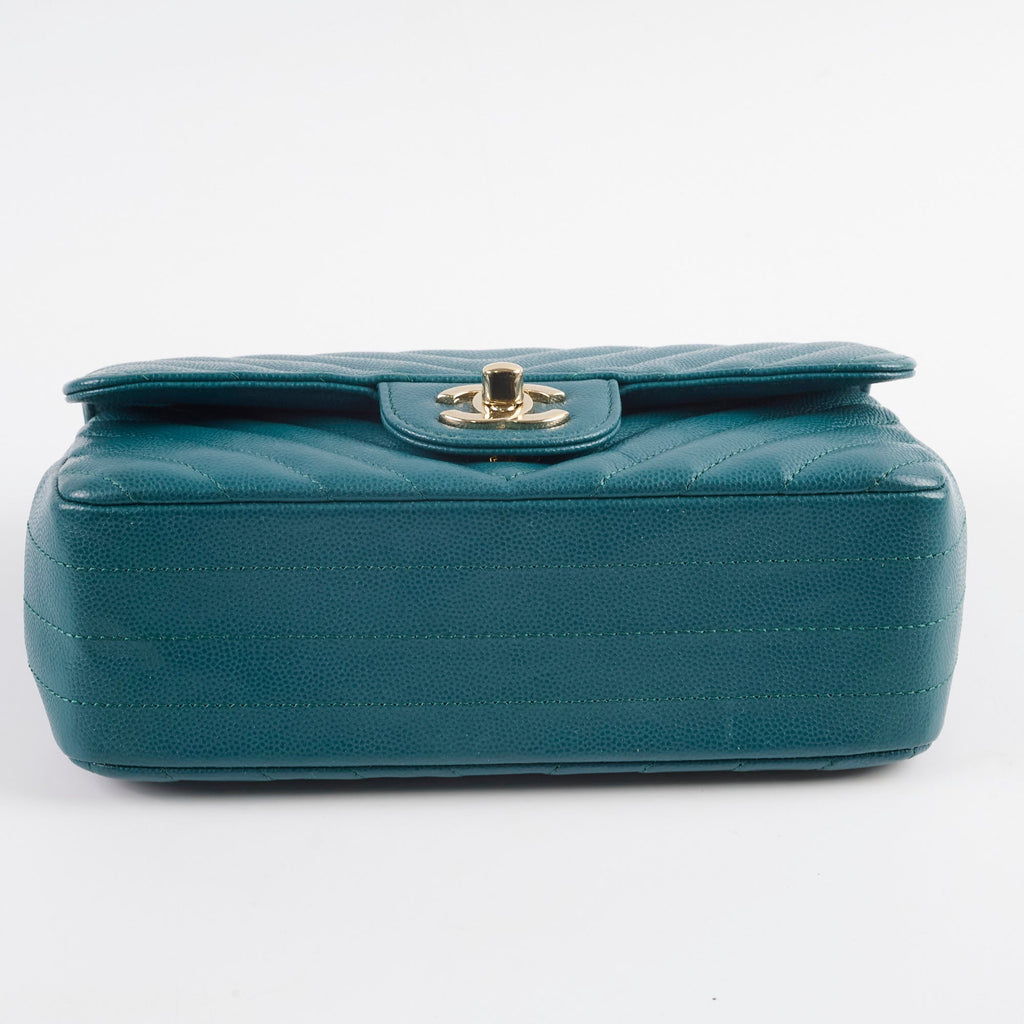 Chanel Chevron Caviar Rectangular Mini Turquoise