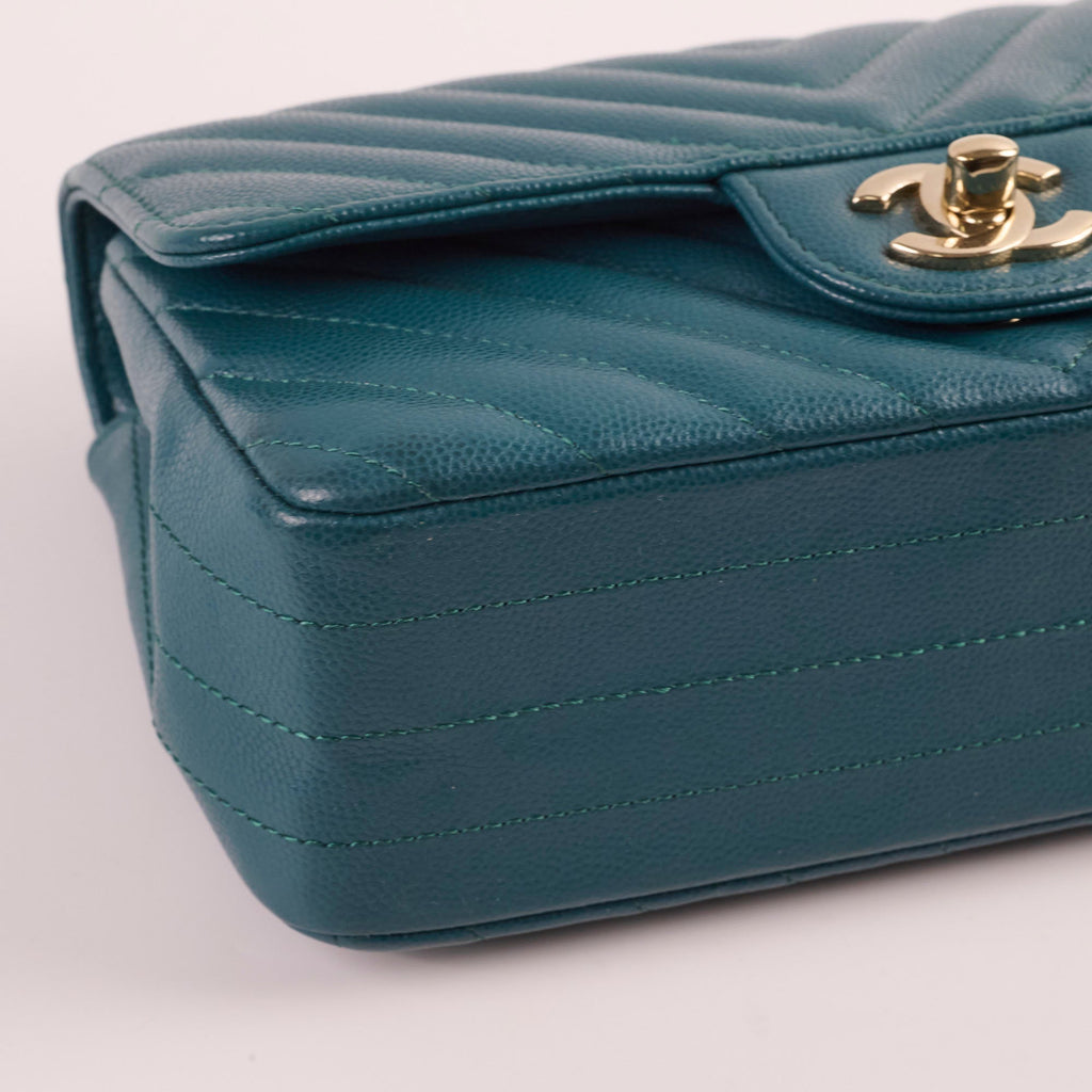 Chanel Chevron Caviar Rectangular Mini Turquoise