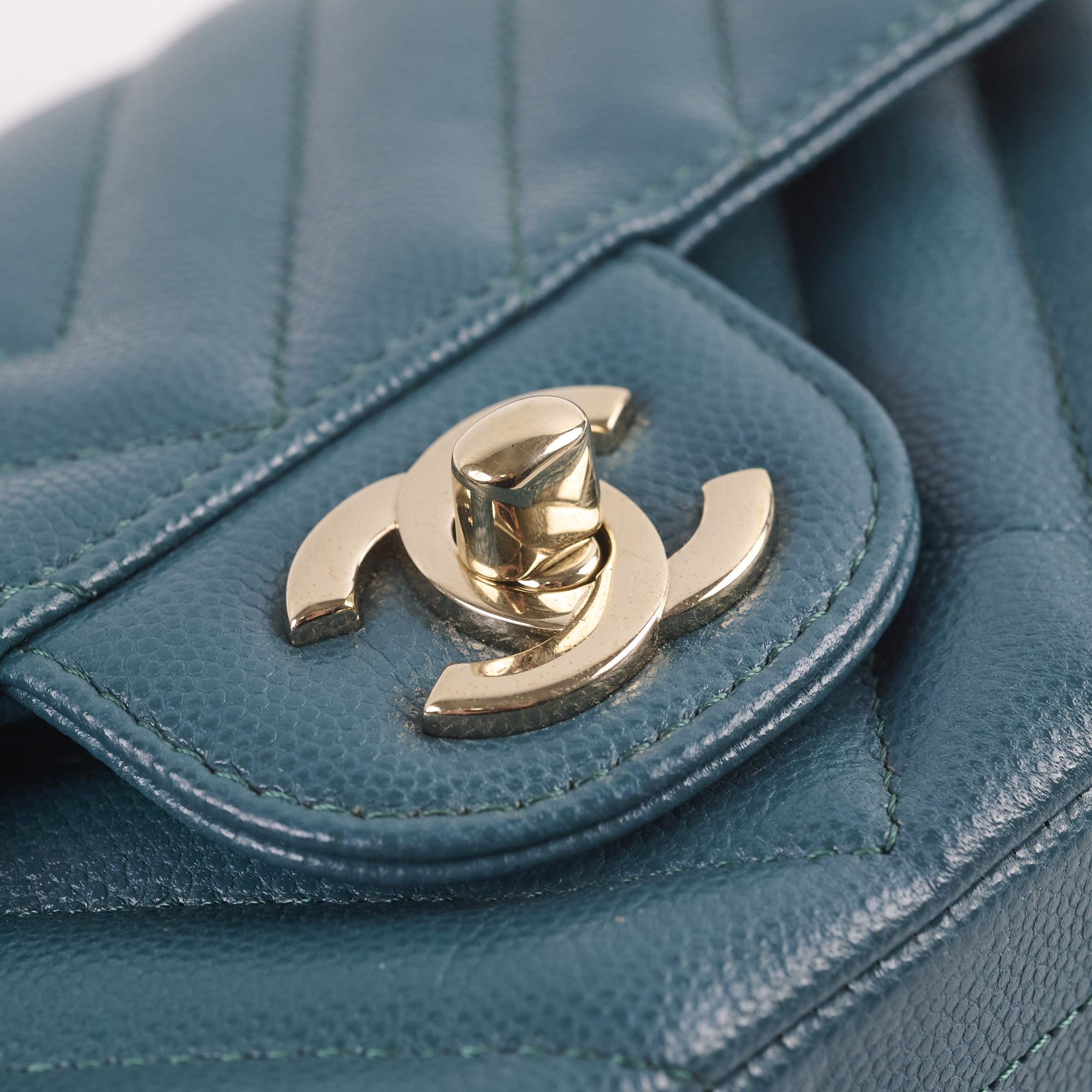 Chanel Chevron Caviar Rectangular Mini Turquoise