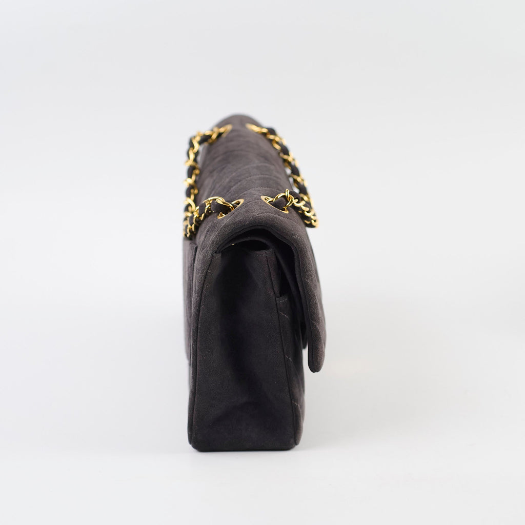 Chanel Vintage Chevron Suede Medium Black Classic Flap