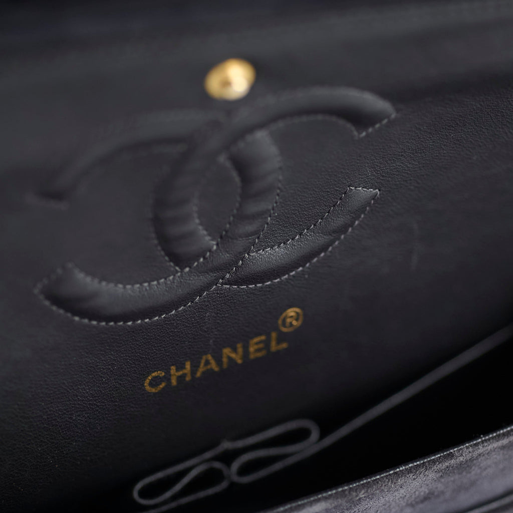 Chanel Vintage Chevron Suede Medium Black Classic Flap