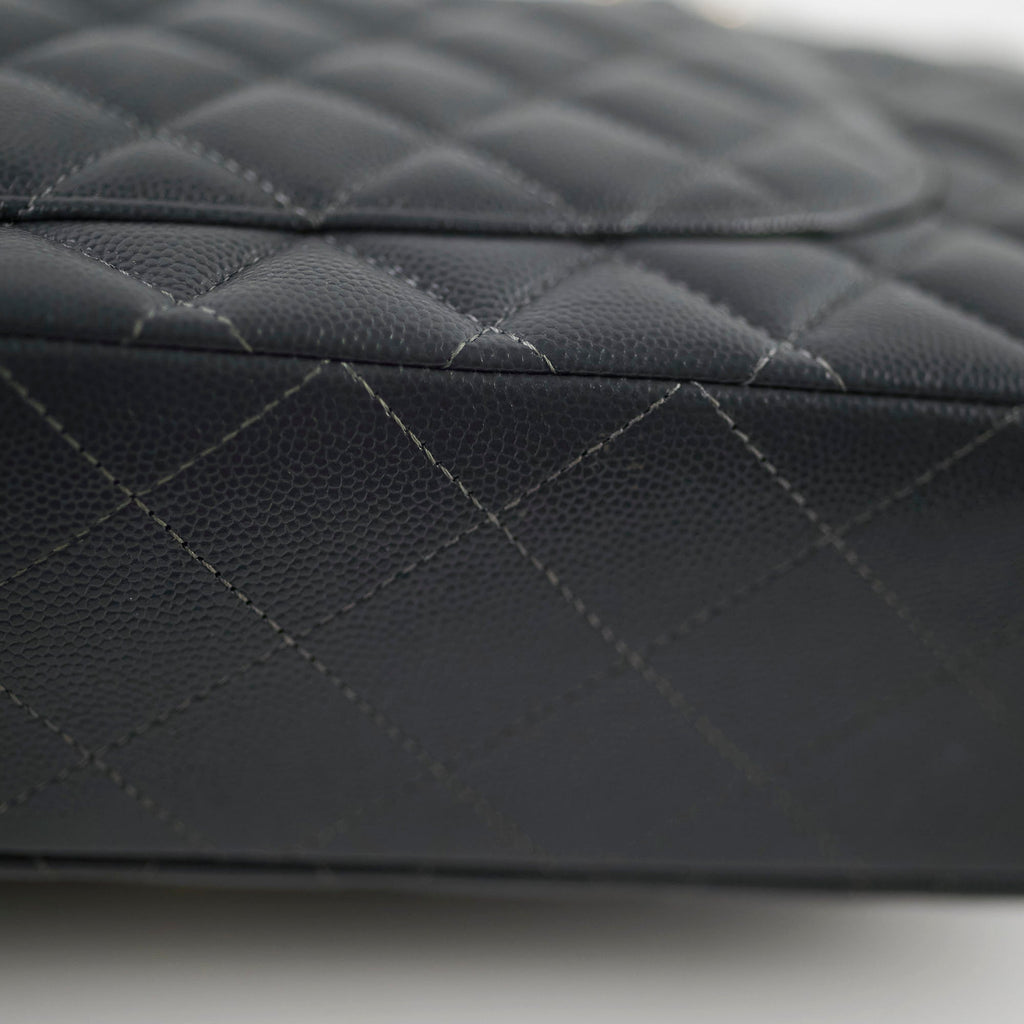Chanel Medium/Large Caviar Double Classic Flap Dark Grey Microchip
