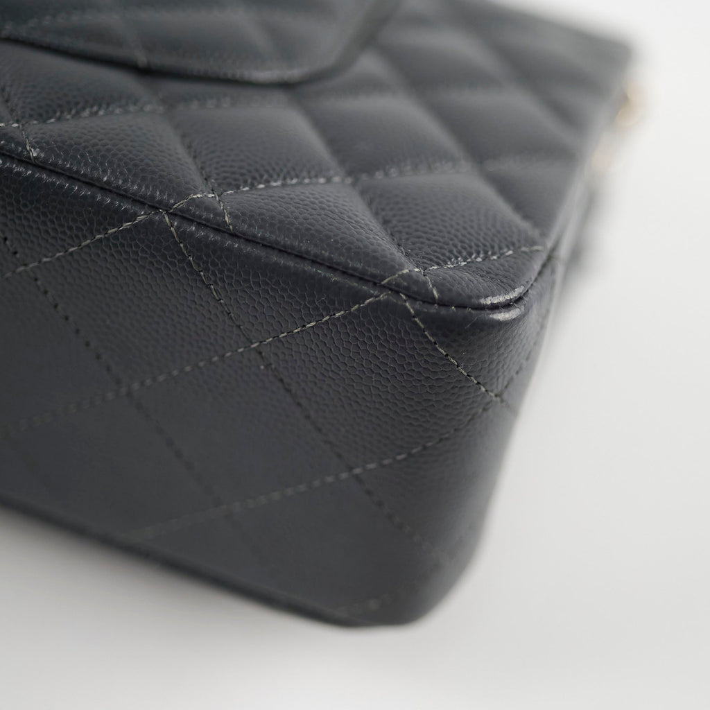Chanel Medium/Large Caviar Double Classic Flap Dark Grey Microchip