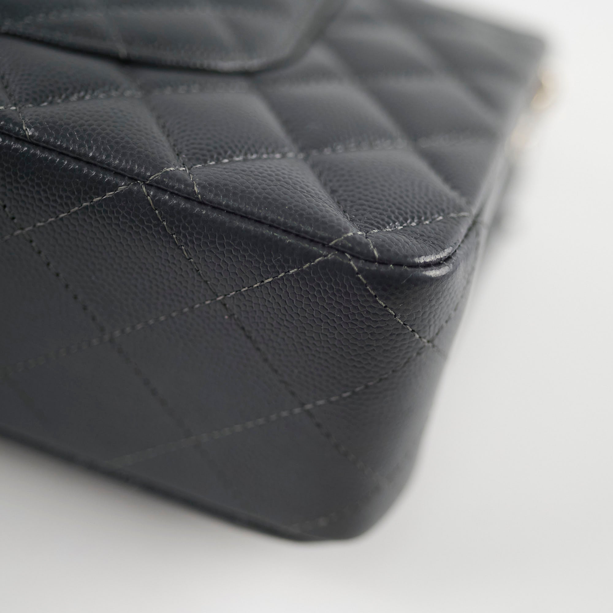 Chanel Medium/Large Caviar Double Classic Flap Dark Grey Microchip