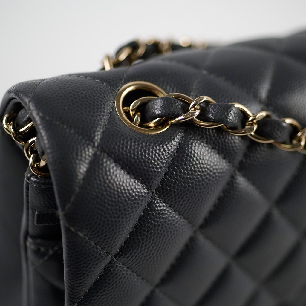 Chanel Medium/Large Caviar Double Classic Flap Dark Grey Microchip