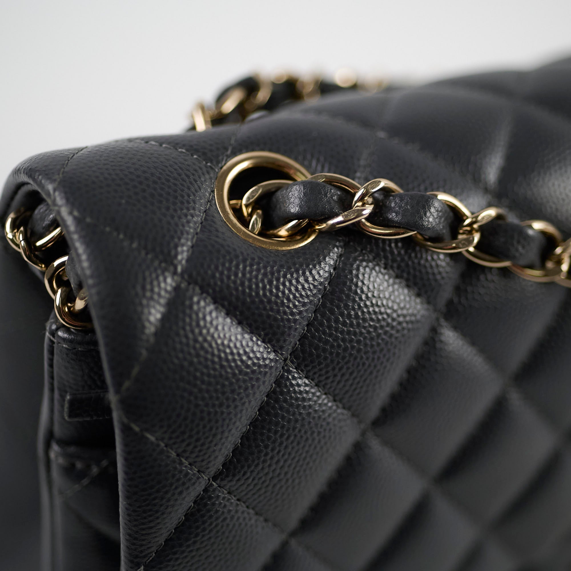 Chanel Medium/Large Caviar Double Classic Flap Dark Grey Microchip
