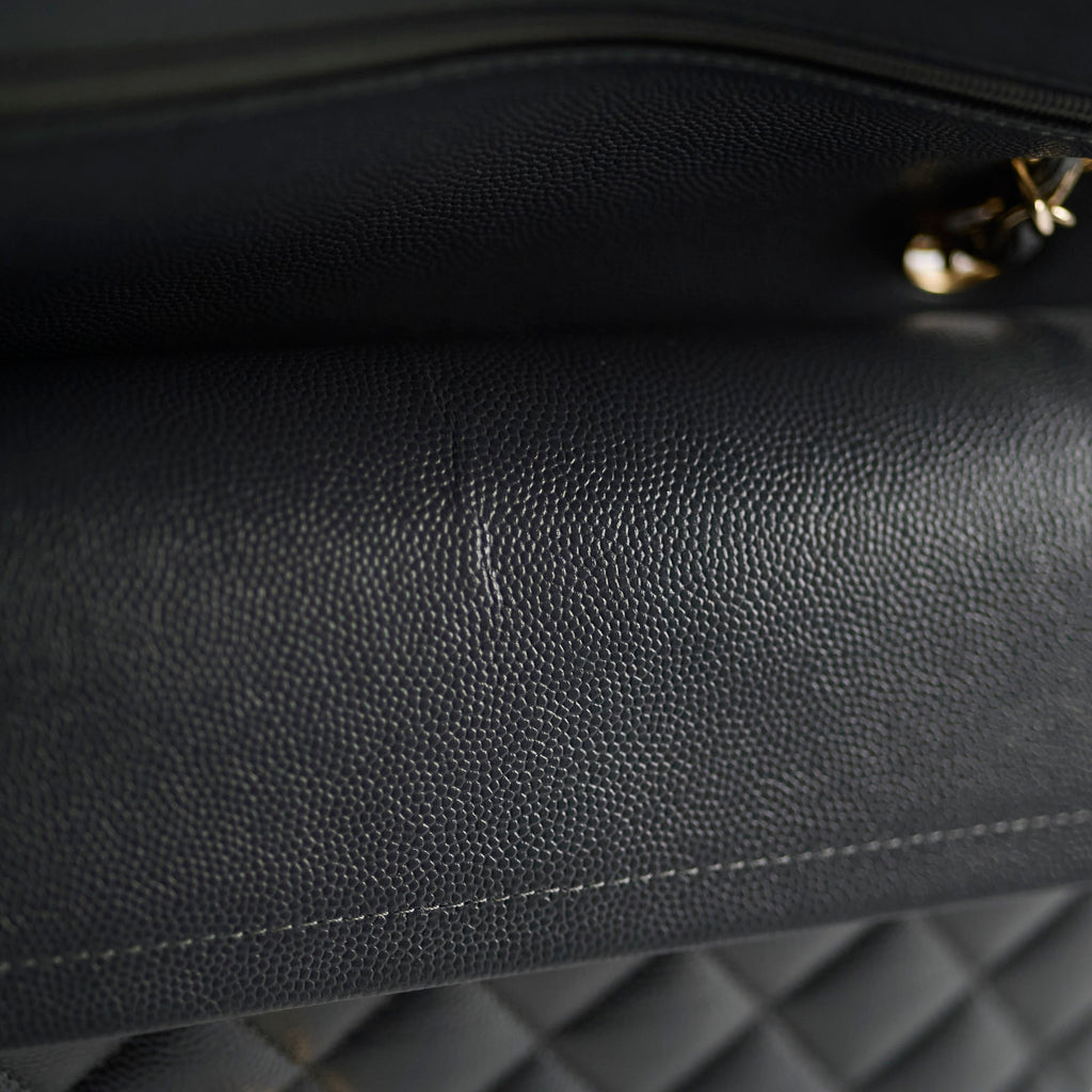 Chanel Medium/Large Caviar Double Classic Flap Dark Grey Microchip