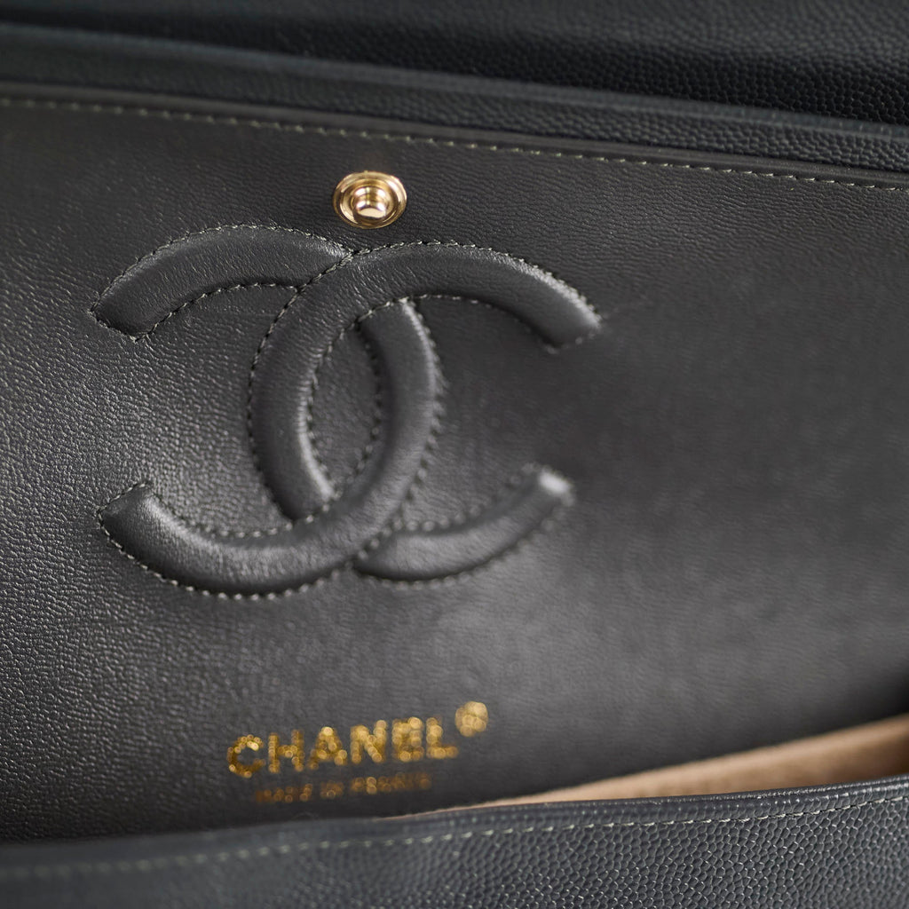 Chanel Medium/Large Caviar Double Classic Flap Dark Grey Microchip