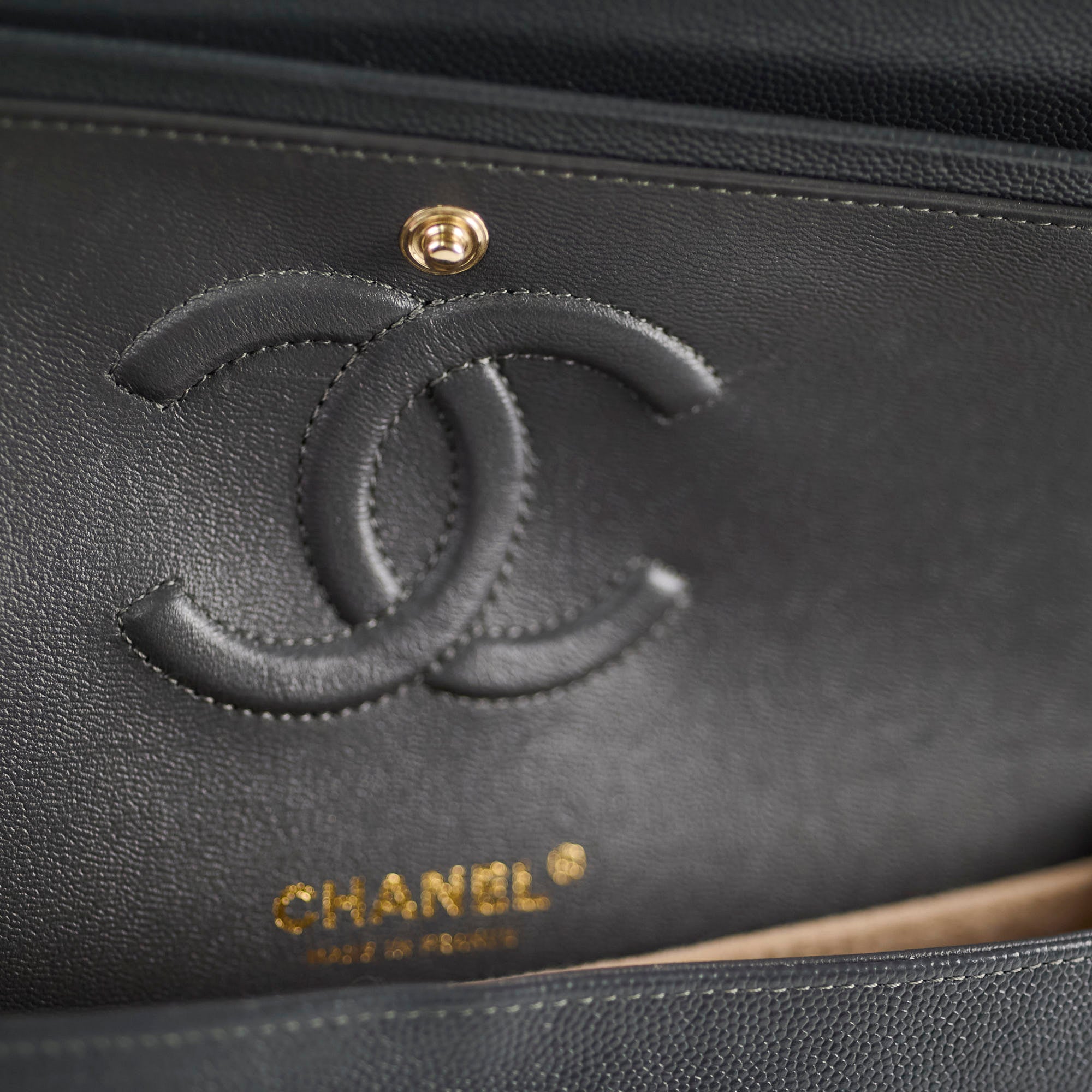 Chanel Medium/Large Caviar Double Classic Flap Dark Grey Microchip