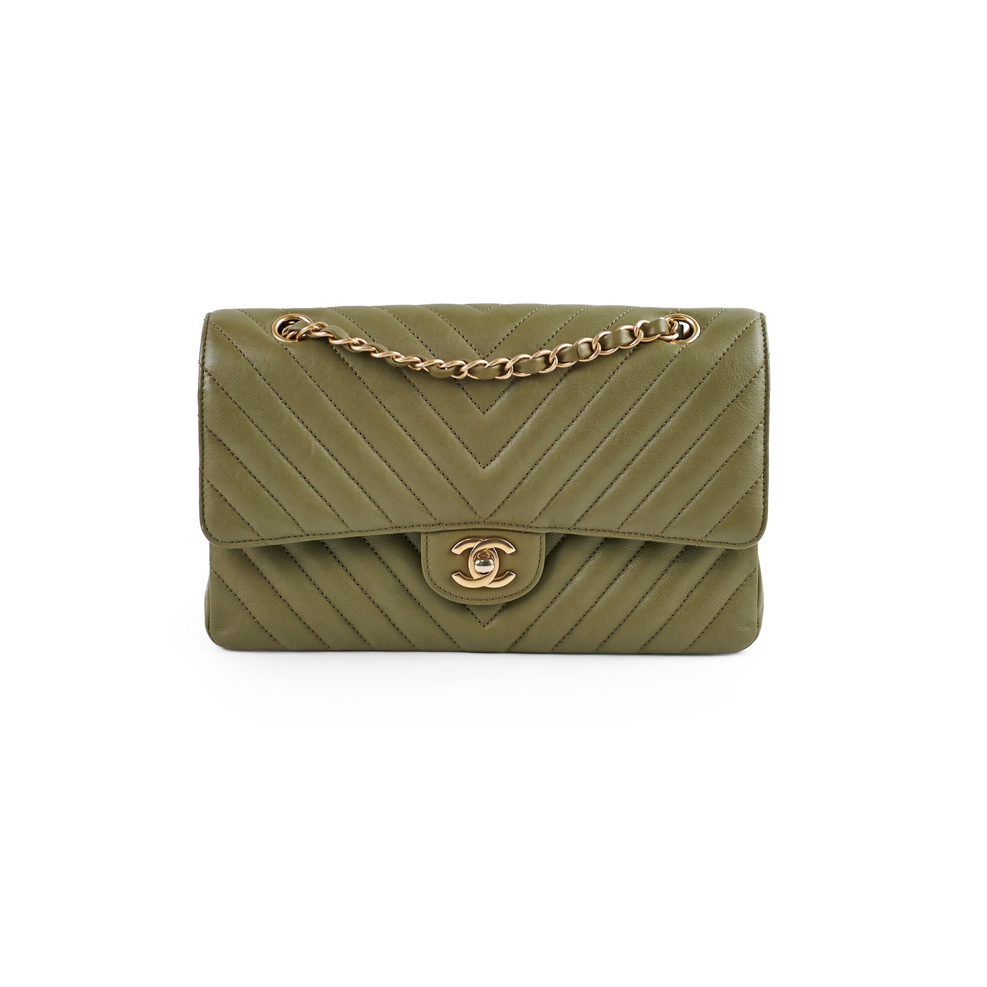 Chanel Cuba Chevron M/L Classic Flap Khaki