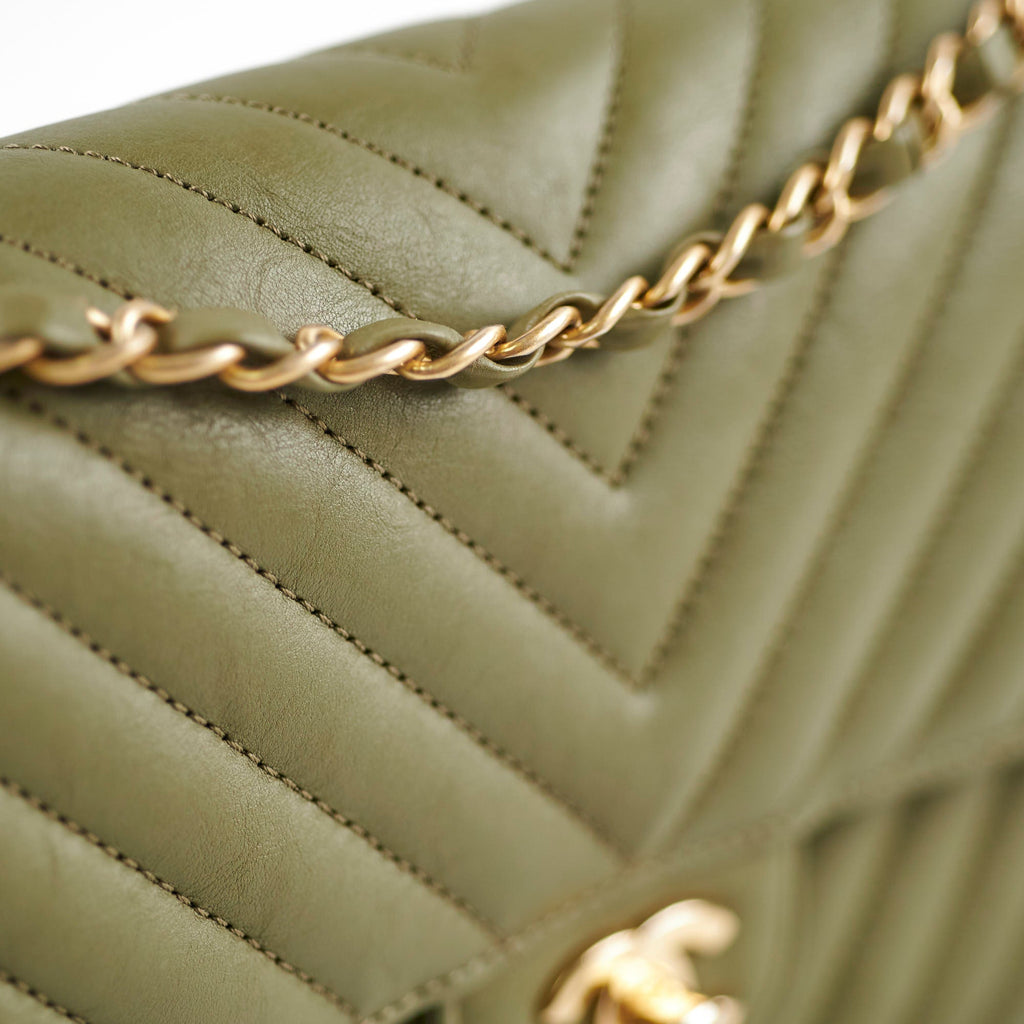 Chanel Cuba Chevron M/L Classic Flap Khaki