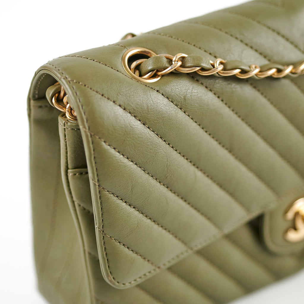 Chanel Cuba Chevron M/L Classic Flap Khaki