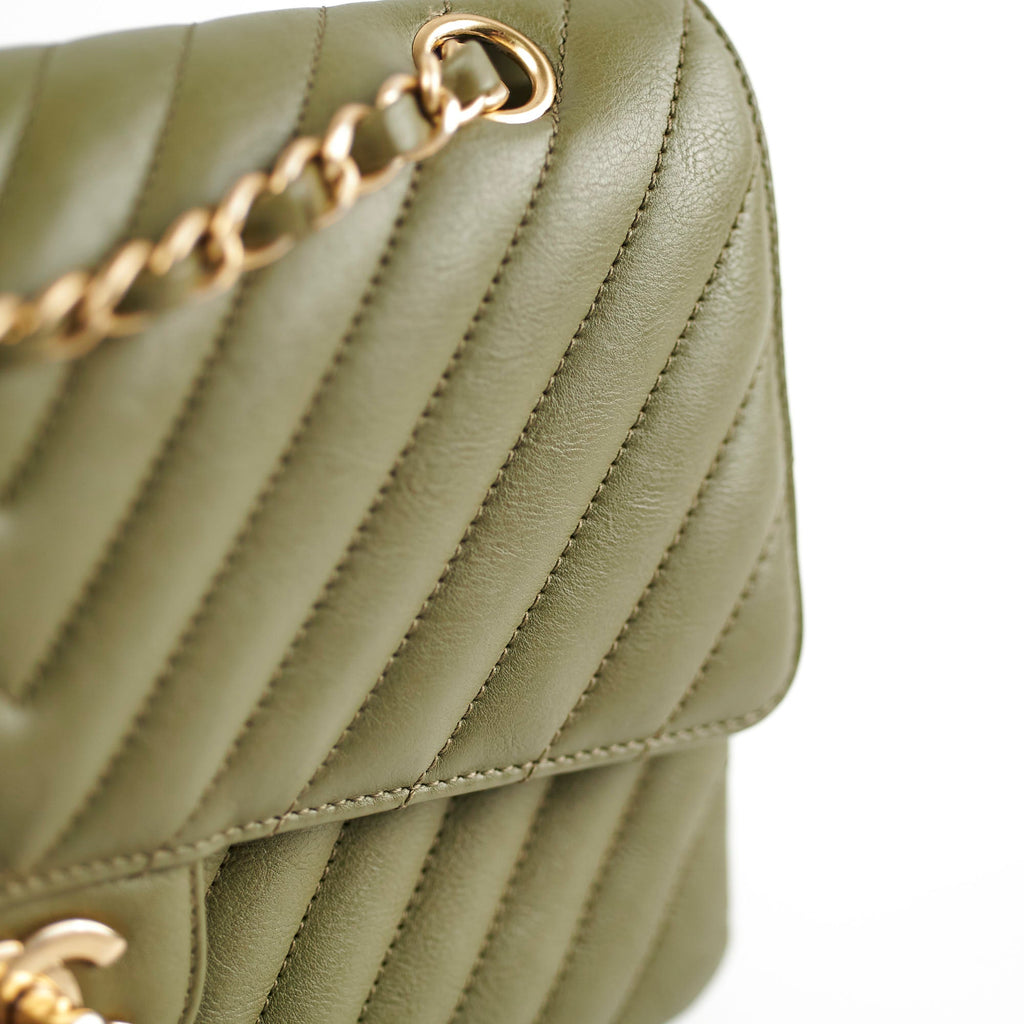 Chanel Cuba Chevron M/L Classic Flap Khaki