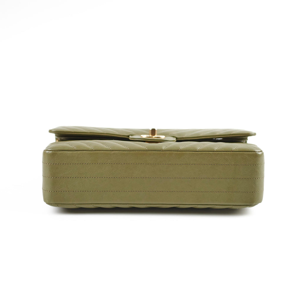 Chanel Cuba Chevron M/L Classic Flap Khaki