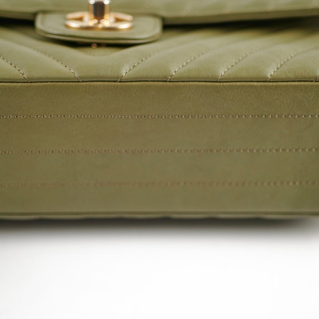 Chanel Cuba Chevron M/L Classic Flap Khaki