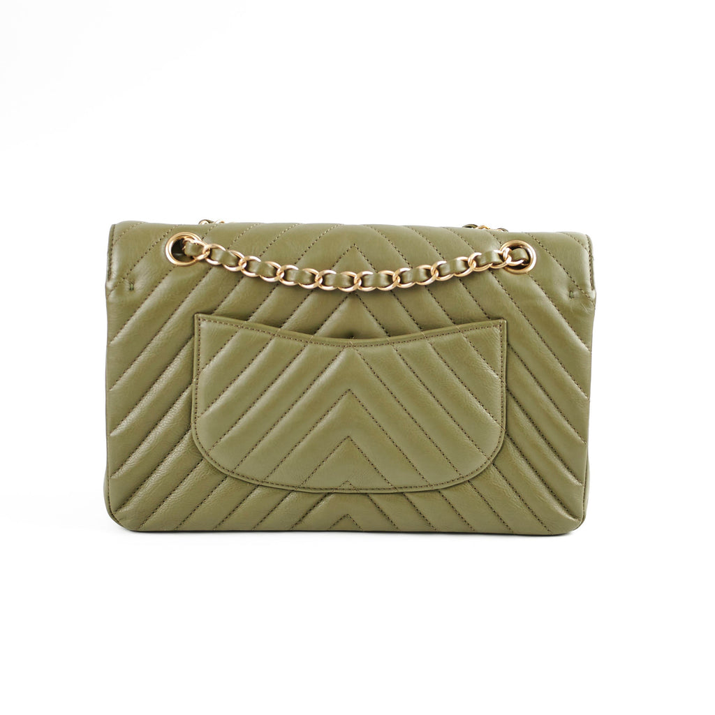 Chanel Cuba Chevron M/L Classic Flap Khaki