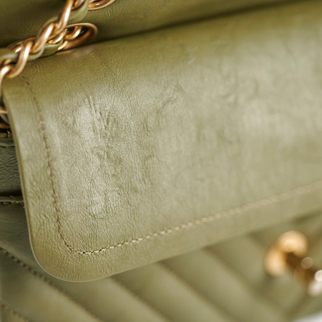 Chanel Cuba Chevron M/L Classic Flap Khaki