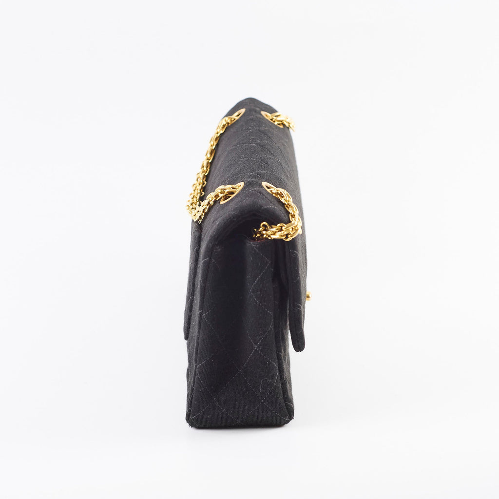 Chanel 24K M/L Classic Flap Vintage Jersey Black