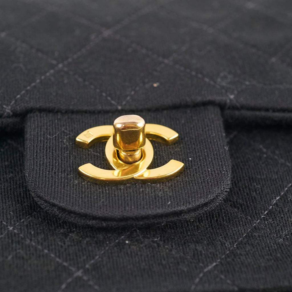 Chanel 24K M/L Classic Flap Vintage Jersey Black