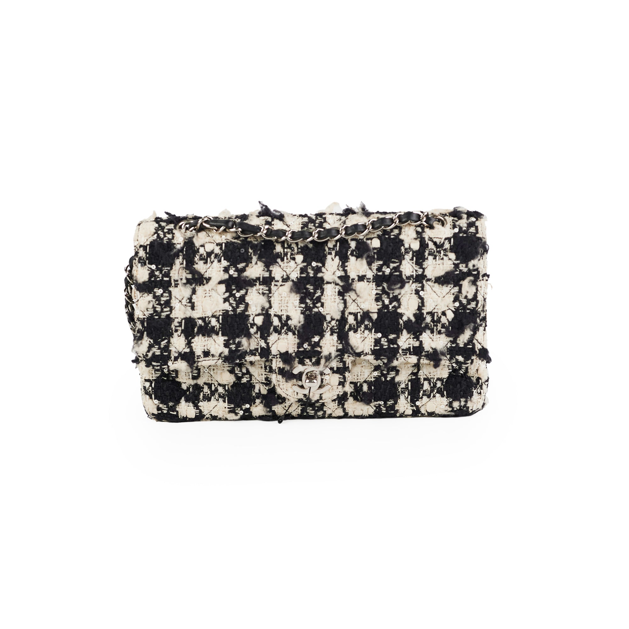 Chanel Classic Flap M/L Tweed Sequin Black