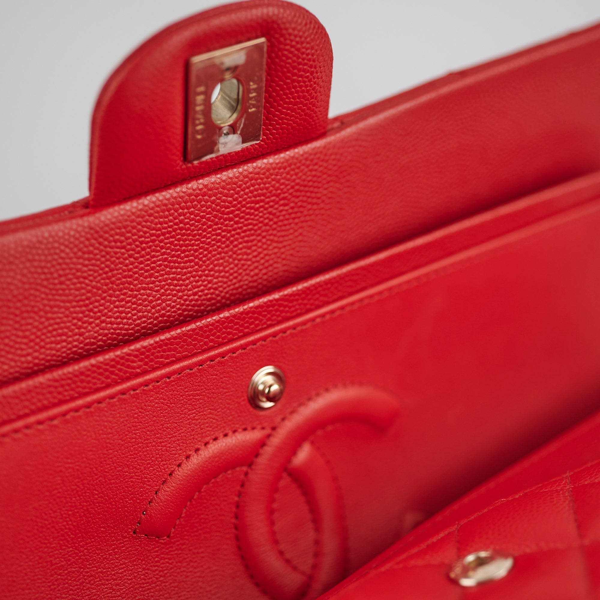 Chanel Caviar Medium/Large Double Classic Flap Red Microchip