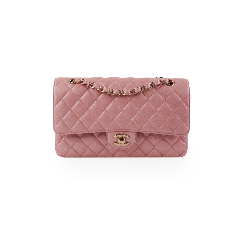 Chanel Medium/Large Caviar Double Classic Flap Iridescent Pink