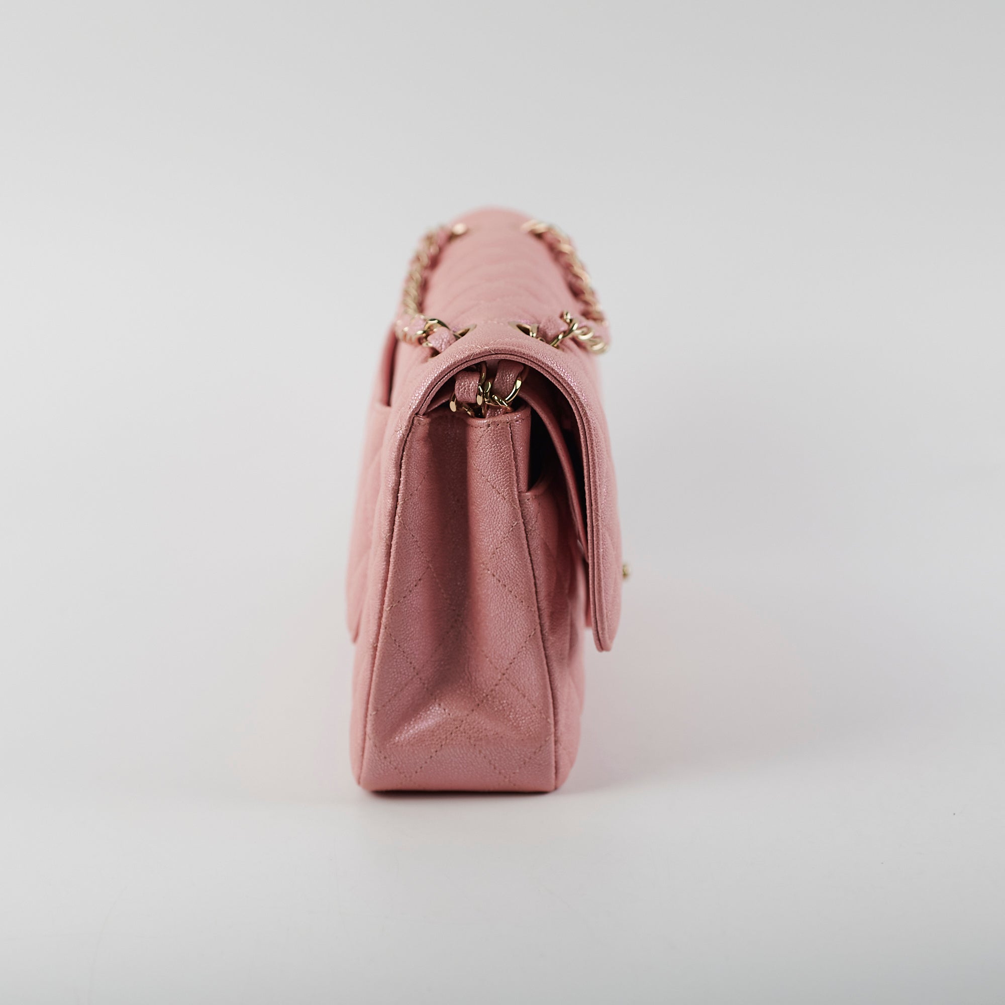Chanel Medium/Large Caviar Double Classic Flap Iridescent Pink