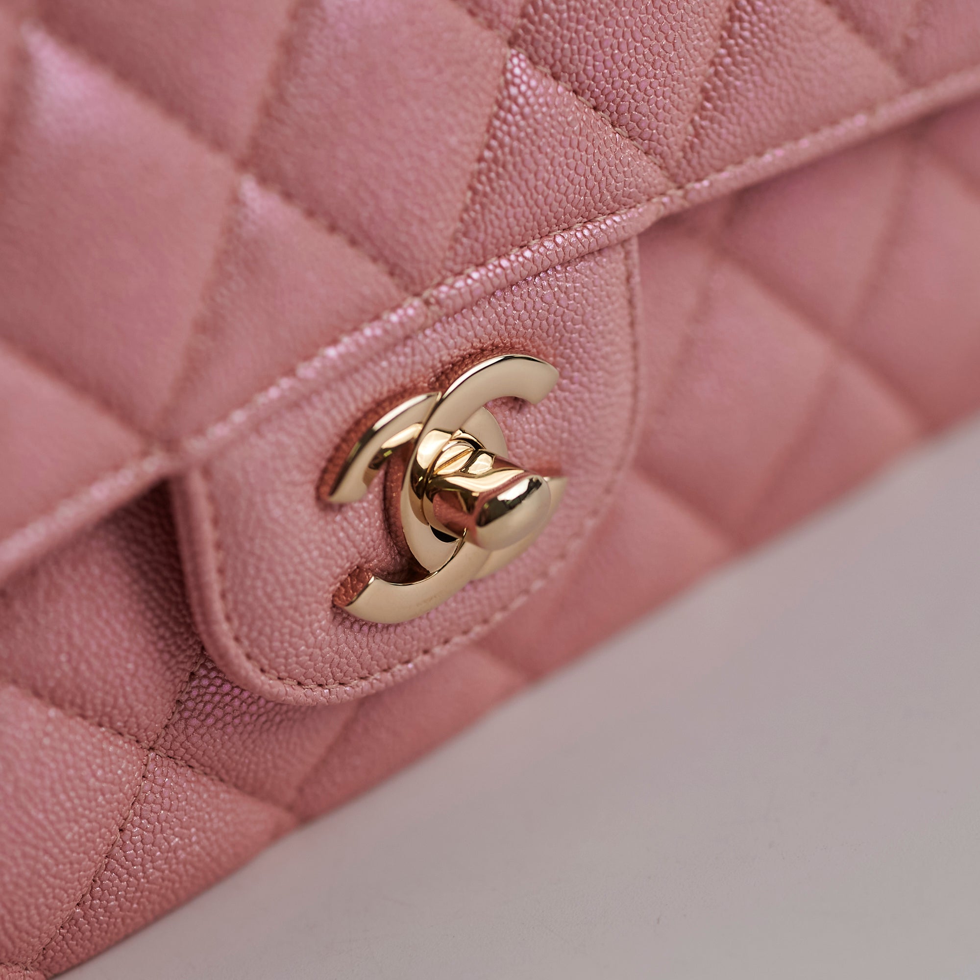 Chanel Medium/Large Caviar Double Classic Flap Iridescent Pink
