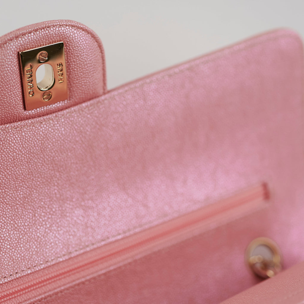 Chanel Medium/Large Caviar Double Classic Flap Iridescent Pink