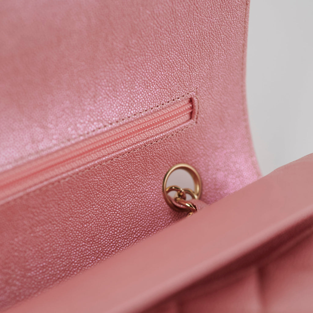 Chanel Medium/Large Caviar Double Classic Flap Iridescent Pink