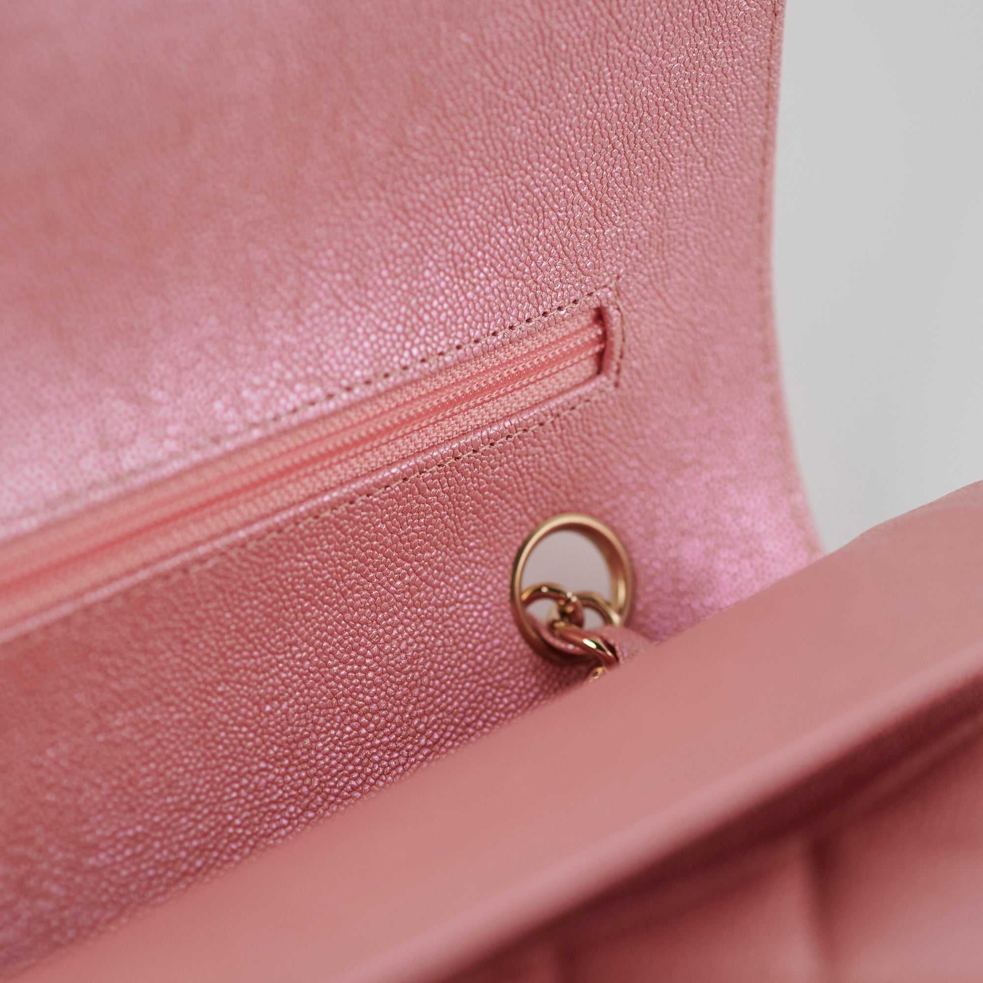 Chanel Medium/Large Caviar Double Classic Flap Iridescent Pink
