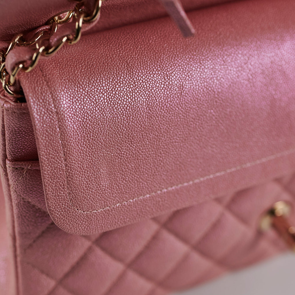 Chanel Medium/Large Caviar Double Classic Flap Iridescent Pink