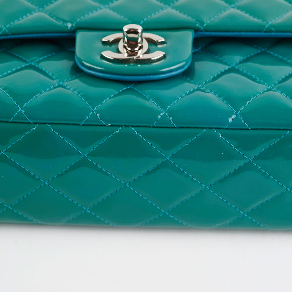 Chanel Quilted Patent Medium Large Classic Flap Teal
