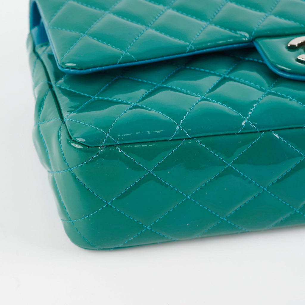 Chanel Quilted Patent Medium Large Classic Flap Teal