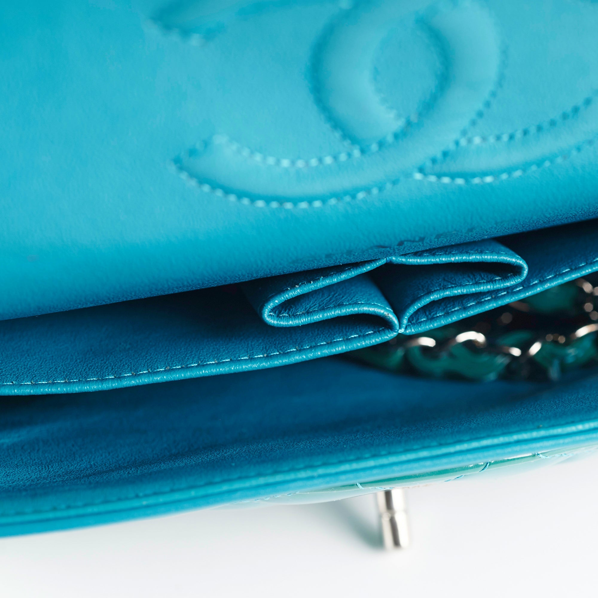 Chanel Quilted Patent Medium Large Classic Flap Teal