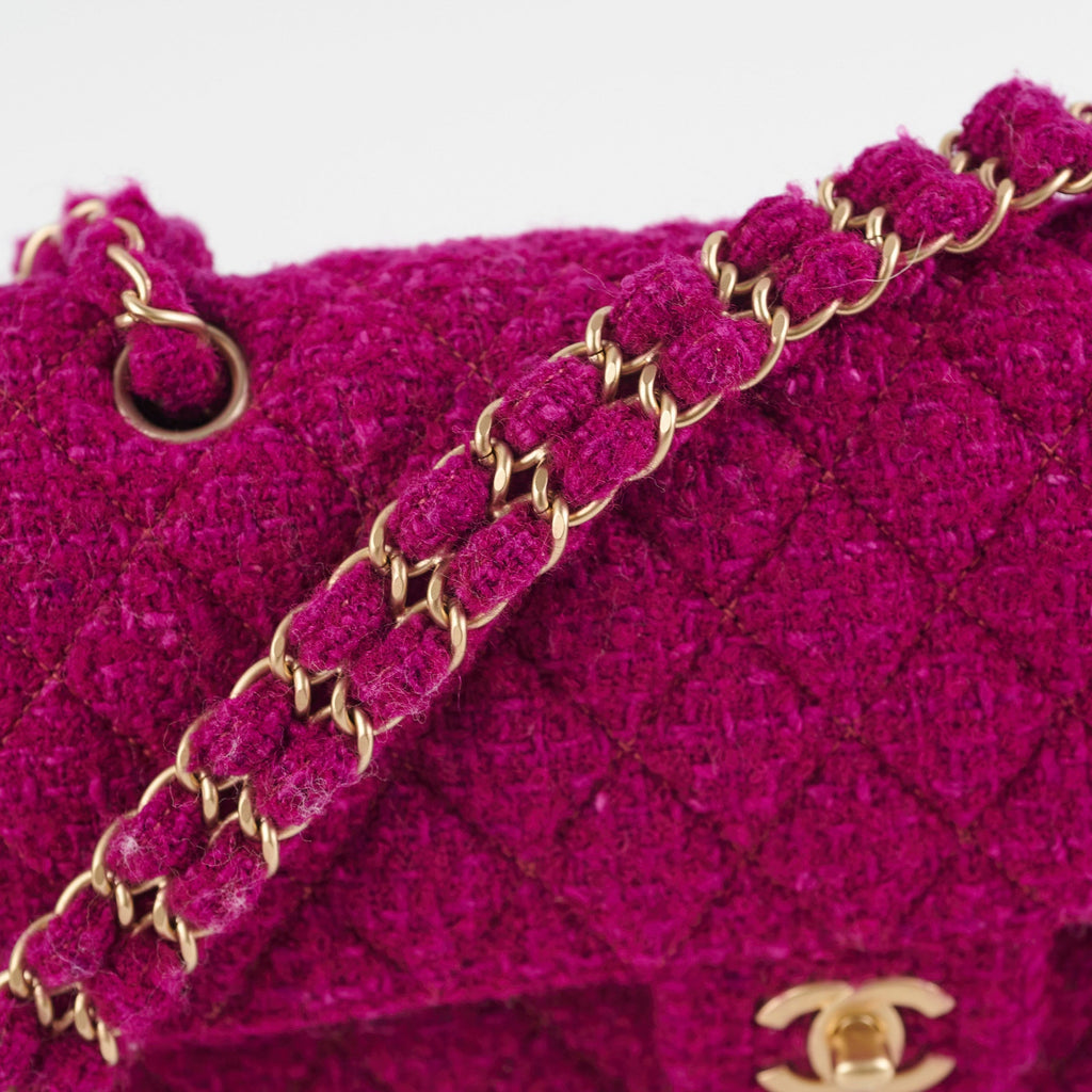 Chanel M/L Tweed Purple Classic Flap Shoulder Bag