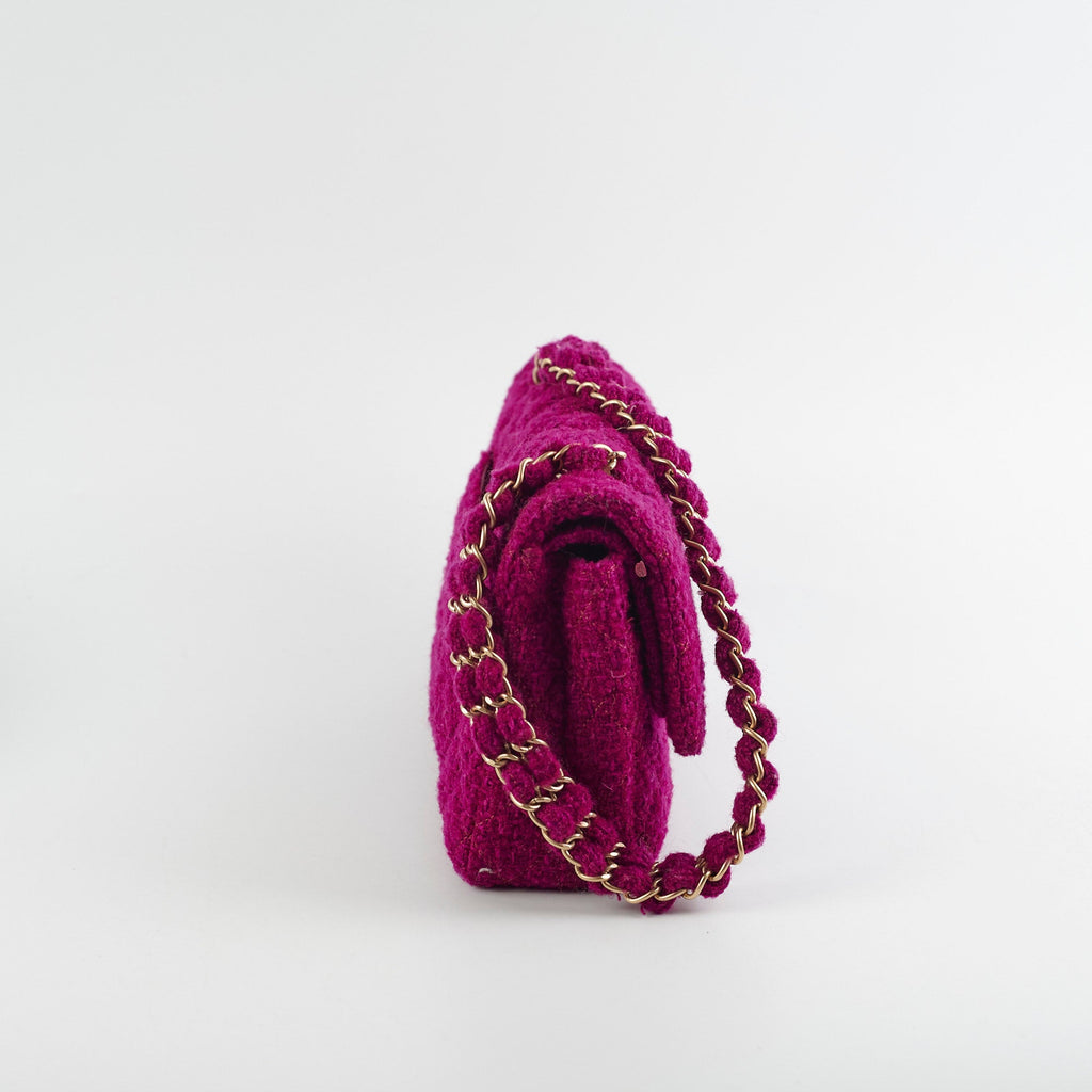 Chanel M/L Tweed Purple Classic Flap Shoulder Bag