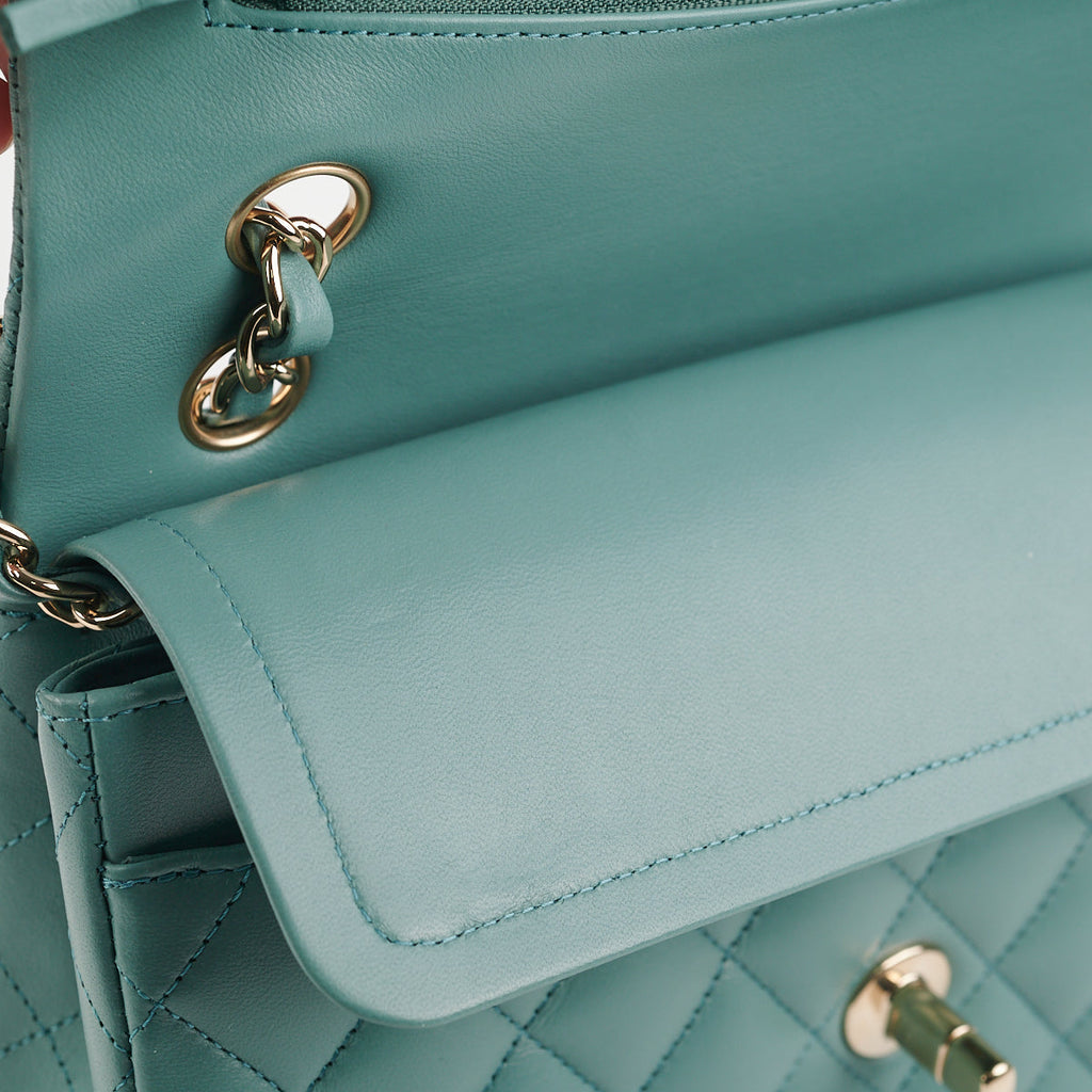Chanel Classic Flap Small Lambskin Turquoise Green (Microchipped)