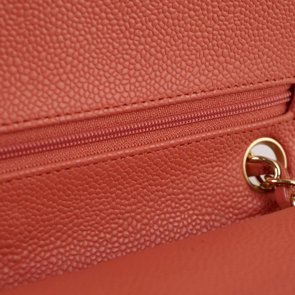 Chanel Medium/Large 24k plated caviar classic flap salmon