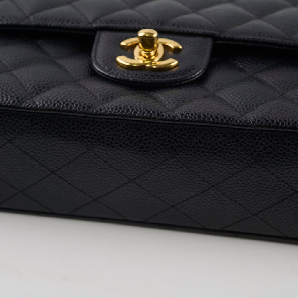 Chanel Caviar 24k Vintage Medium M/L Classic Flap Black Series 12