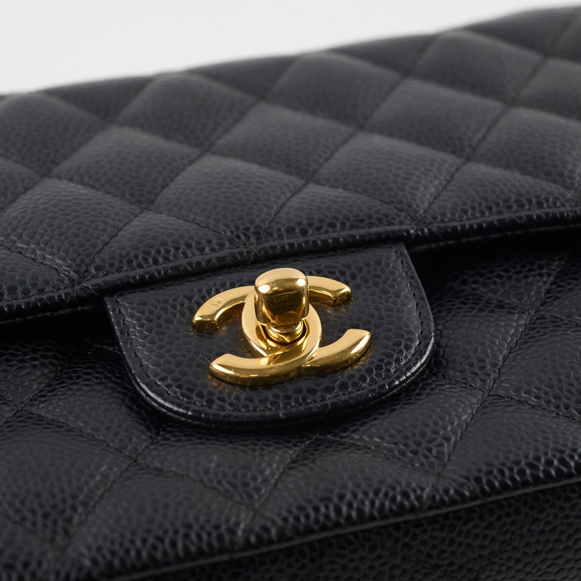 Chanel Caviar 24k Vintage Medium M/L Classic Flap Black Series 12
