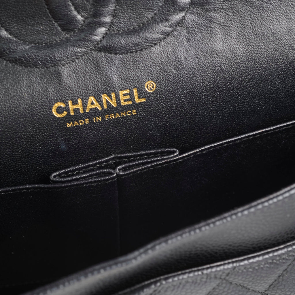 Chanel Caviar 24k Vintage Medium M/L Classic Flap Black Series 12