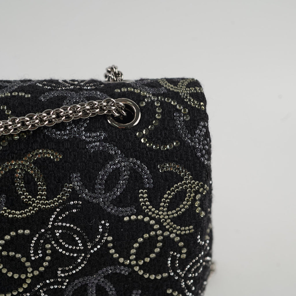 Chanel Medium/large Classic Flap CC Crystal Tweed Black