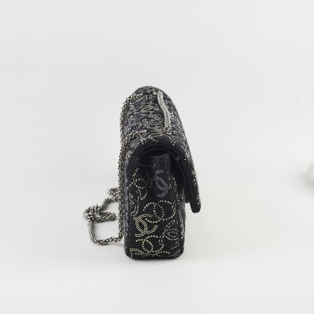 Chanel Medium/large Classic Flap CC Crystal Tweed Black