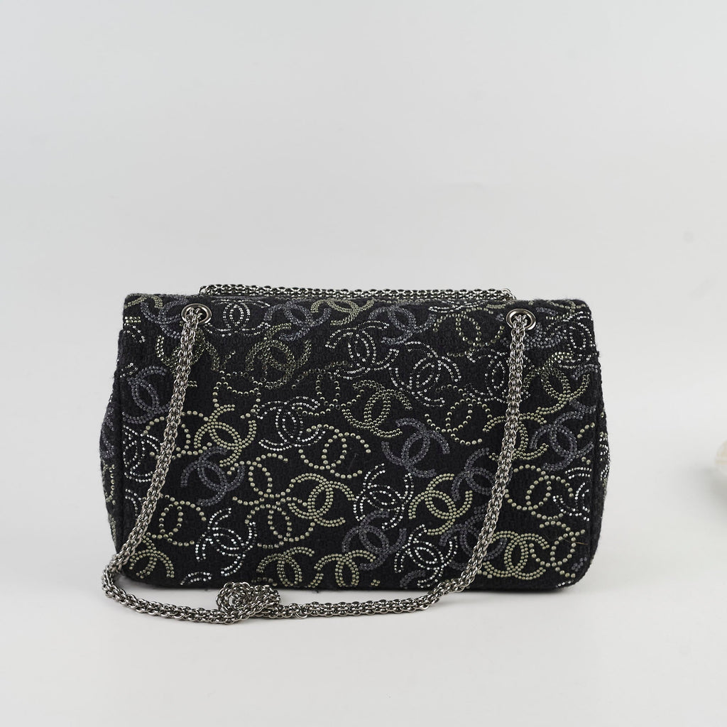 Chanel Medium/large Classic Flap CC Crystal Tweed Black