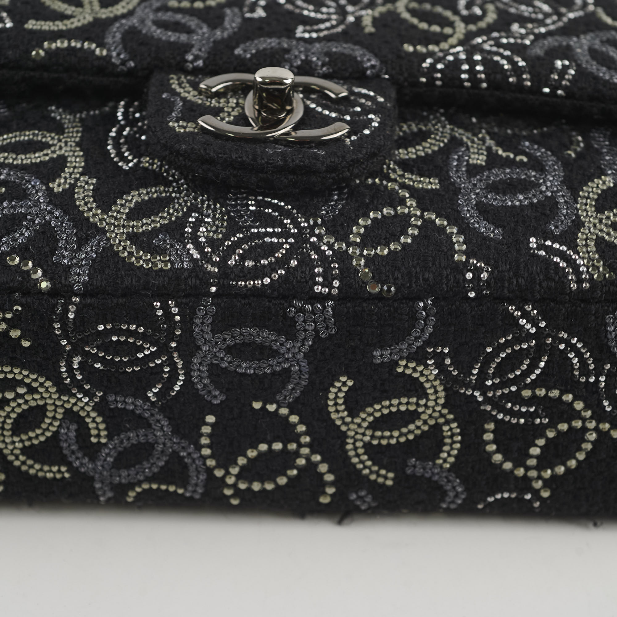 Chanel Medium/large Classic Flap CC Crystal Tweed Black